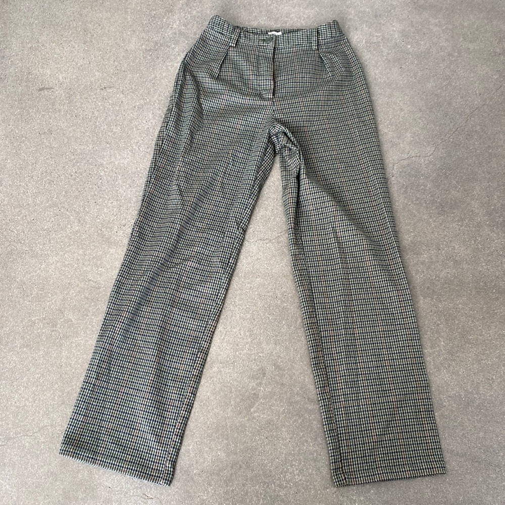 Brandy Melville John Galt Green Plaid Baggy Trousers Straight Leg